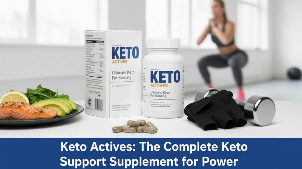 Side view of Keto Actives bottle showing supplement facts and natural ingredients list on label.